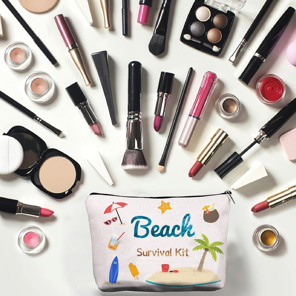Kit Survie Plage,Trousse Maquillage Toile,Trousse Cosmétiques,Trousse Stylos Multi-Usages Avec Fermeture Éclair Métal,Trousse Toilette Voyage,Pochettes Portables Pour Fans,Femmes,25X18Cm