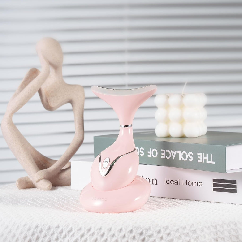 Iris Massager Cou Et Visage, Outil De Sculptage Facial Avec Base De Charge, Massage Micro-Courant Pour Lift, Leds Triple-Action & Thermique Pour Absorption Améliorée (Rose)