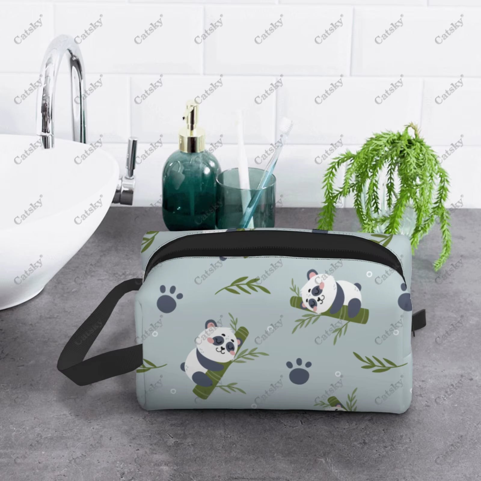 Panda Pattern Design Cosmetic Bag Women'S Fashion Large Capacity Skin Care Box Printed Storage Toiletries Cosmetic Bag