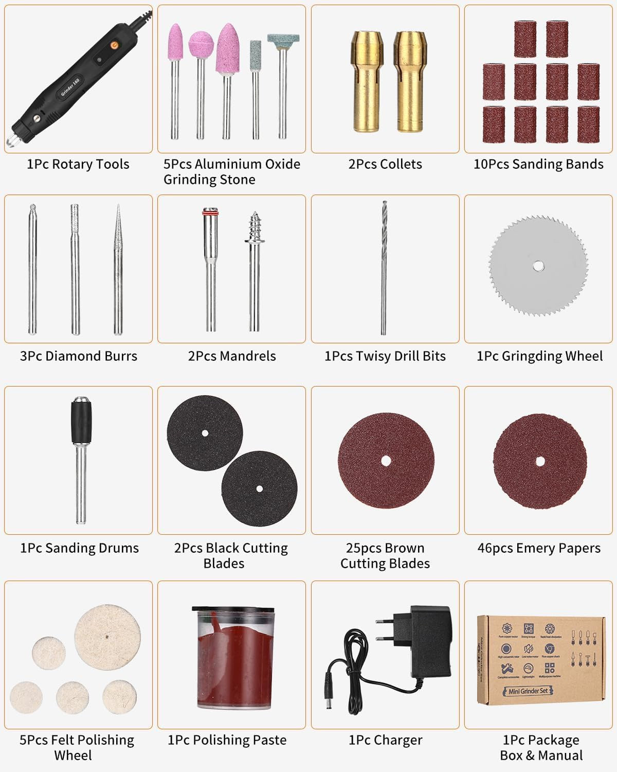 Outils Rotatif Multifonction Avec 104 Accessoires, 5000-18000 Tr/Min Outil Rotatif Sans Fil, 5 Vitesse Perceuse Sans Fil Mini, Pour Gravure, Perçage, Meulage, Polissage,Découpe