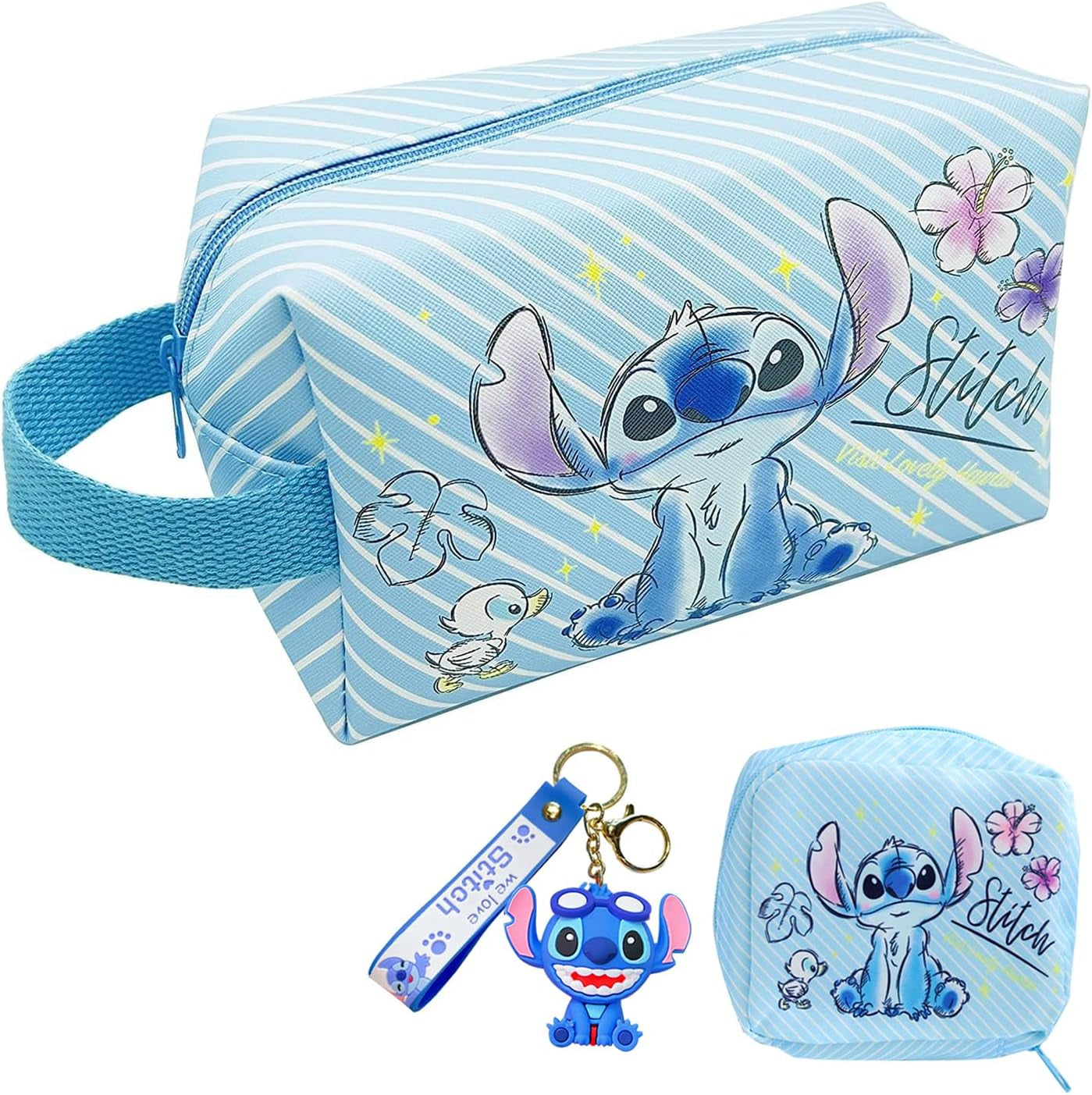 Trousse De Toilette ，Trousse À Maquillage, Cartoon Makeup Bag, Sac De Maquillage De Voyage,Idéal Rangement Et Voyage，Porte-Clés Et Small Cartoon Makeup Bag，Pour Enfant, Adolescent, Adulte (Bleu)