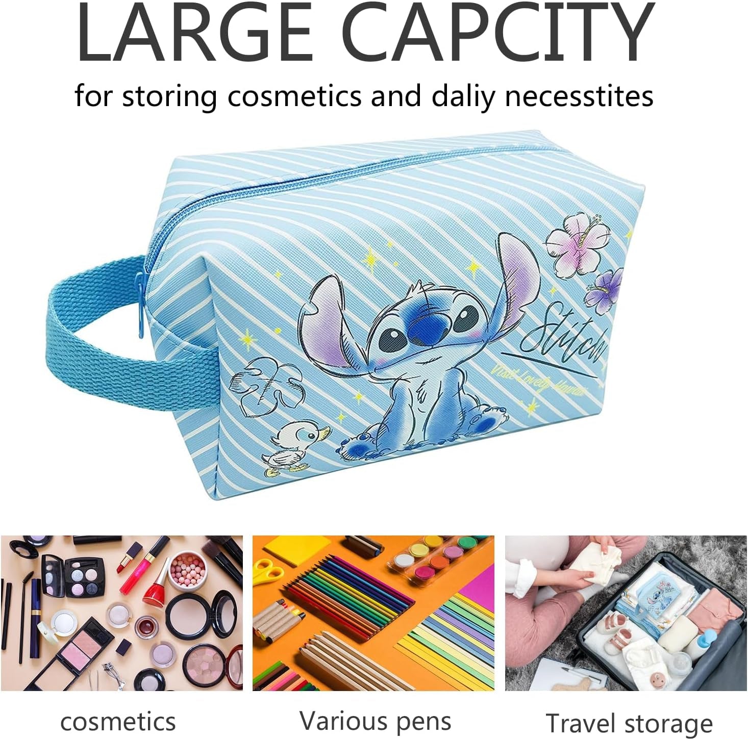 Trousse De Toilette ，Trousse À Maquillage, Cartoon Makeup Bag, Sac De Maquillage De Voyage,Idéal Rangement Et Voyage，Porte-Clés Et Small Cartoon Makeup Bag，Pour Enfant, Adolescent, Adulte (Bleu)
