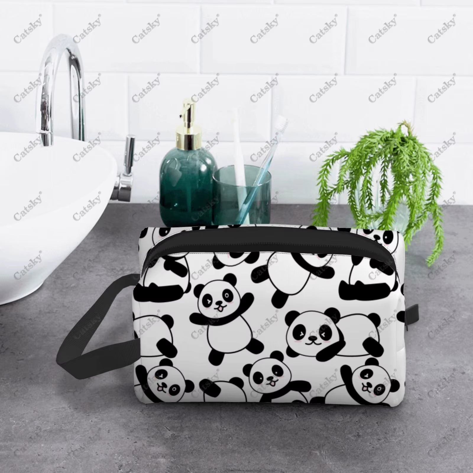 Panda Pattern Design Cosmetic Bag Women'S Fashion Large Capacity Skin Care Box Printed Storage Toiletries Cosmetic Bag