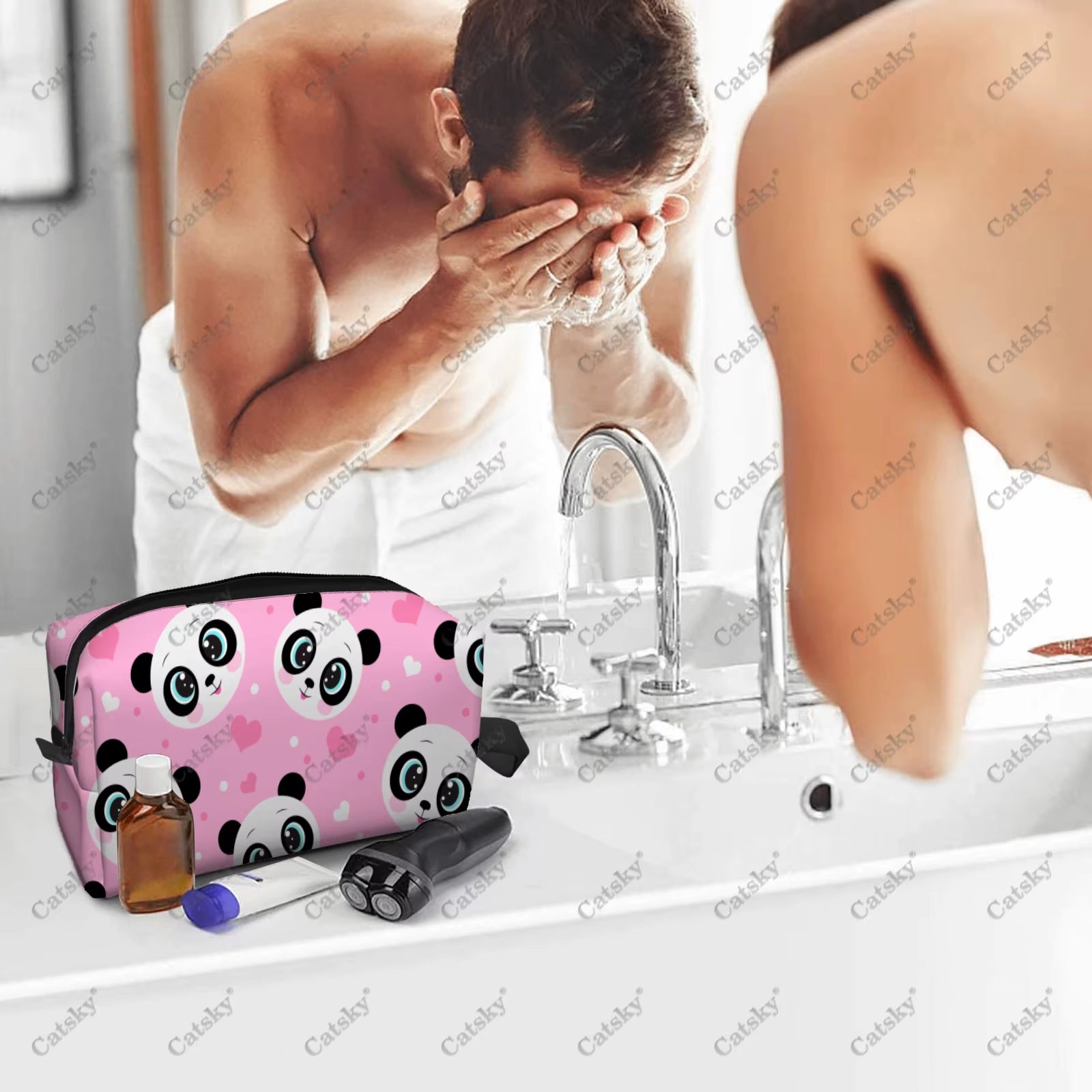 Panda Pattern Design Cosmetic Bag Women'S Fashion Large Capacity Skin Care Box Printed Storage Toiletries Cosmetic Bag