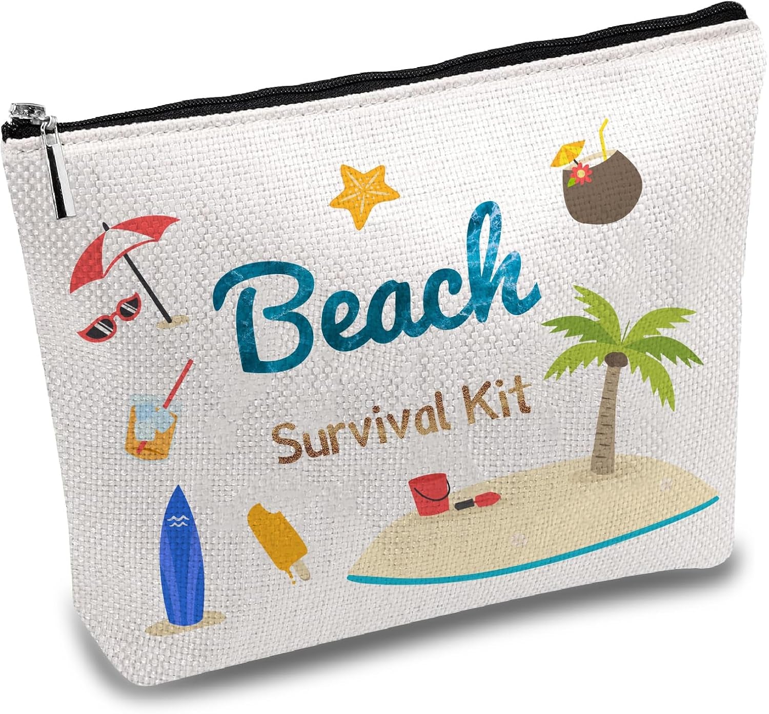 Kit Survie Plage,Trousse Maquillage Toile,Trousse Cosmétiques,Trousse Stylos Multi-Usages Avec Fermeture Éclair Métal,Trousse Toilette Voyage,Pochettes Portables Pour Fans,Femmes,25X18Cm