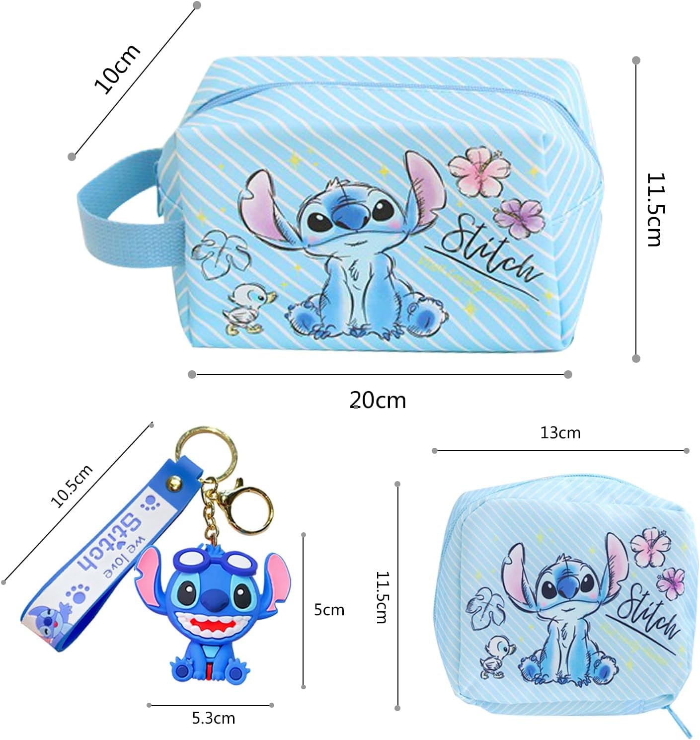 Trousse De Toilette ，Trousse À Maquillage, Cartoon Makeup Bag, Sac De Maquillage De Voyage,Idéal Rangement Et Voyage，Porte-Clés Et Small Cartoon Makeup Bag，Pour Enfant, Adolescent, Adulte (Bleu)