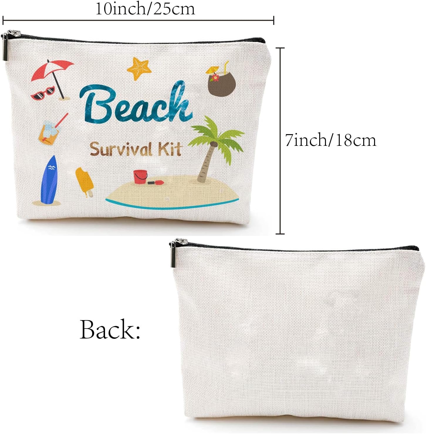Kit Survie Plage,Trousse Maquillage Toile,Trousse Cosmétiques,Trousse Stylos Multi-Usages Avec Fermeture Éclair Métal,Trousse Toilette Voyage,Pochettes Portables Pour Fans,Femmes,25X18Cm