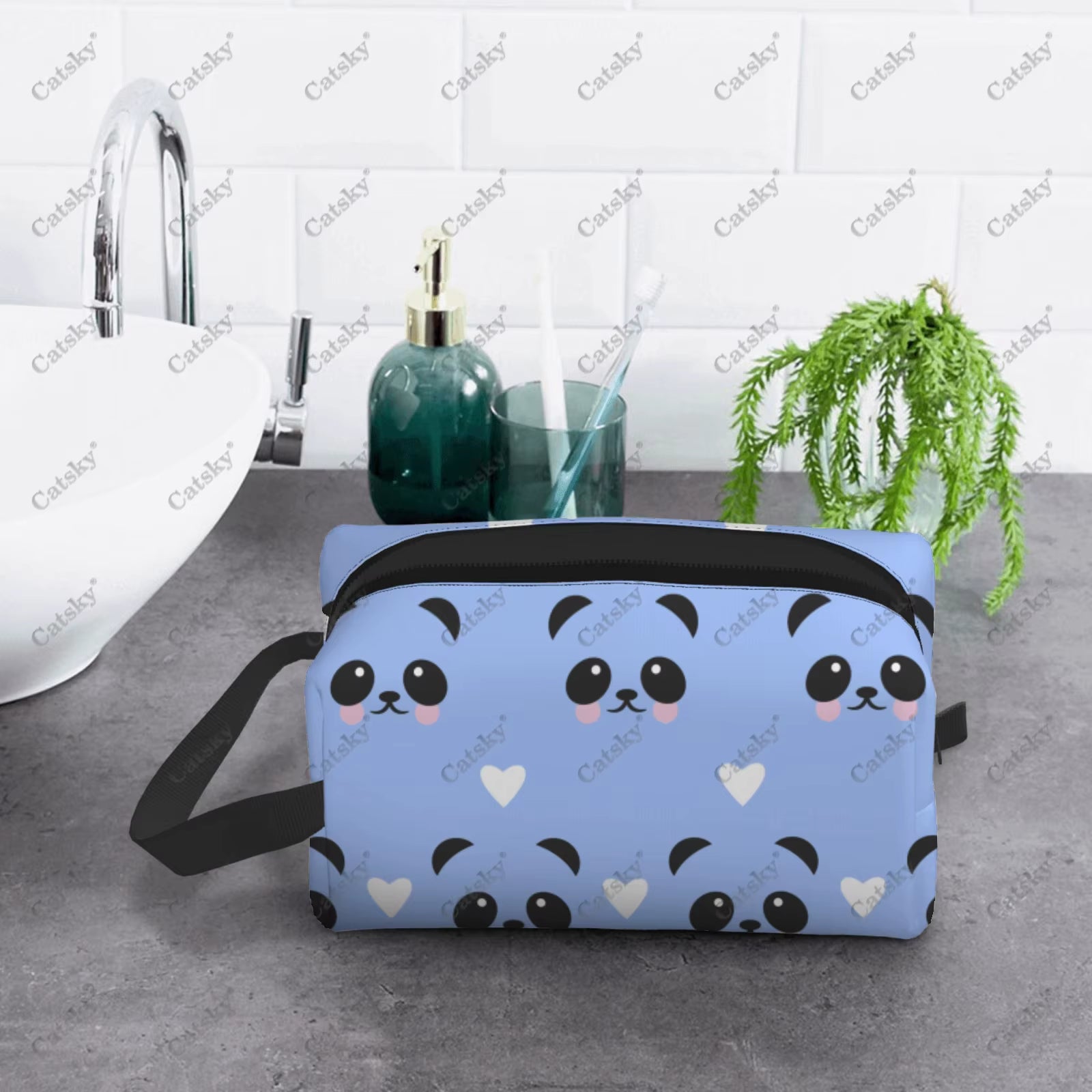 Panda Pattern Design Cosmetic Bag Women'S Fashion Large Capacity Skin Care Box Printed Storage Toiletries Cosmetic Bag