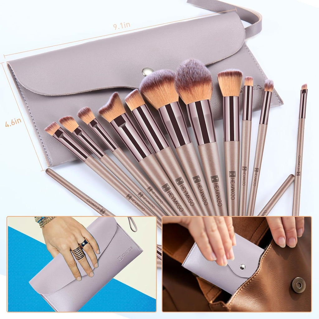 Pinceaux Maquillages, Lot De 15 Set Pinceaux Maquillage Professionnel Avec Trousse En Cuir PU, Kit Pinceau Maquillage Champagne Doré Trousse Makeup Brushes Pour Fond De Teint Mélange De Poudre