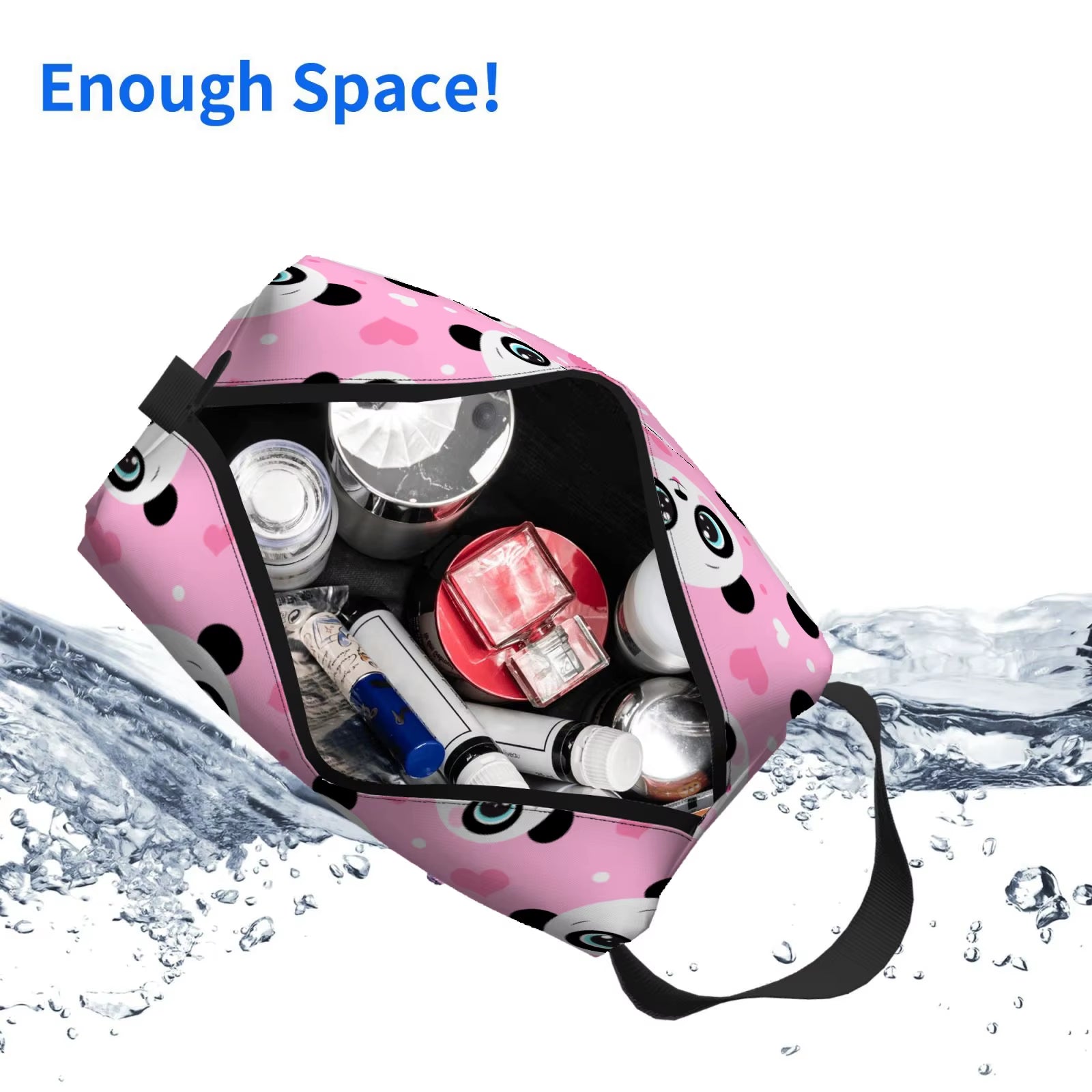 Panda Pattern Design Cosmetic Bag Women'S Fashion Large Capacity Skin Care Box Printed Storage Toiletries Cosmetic Bag