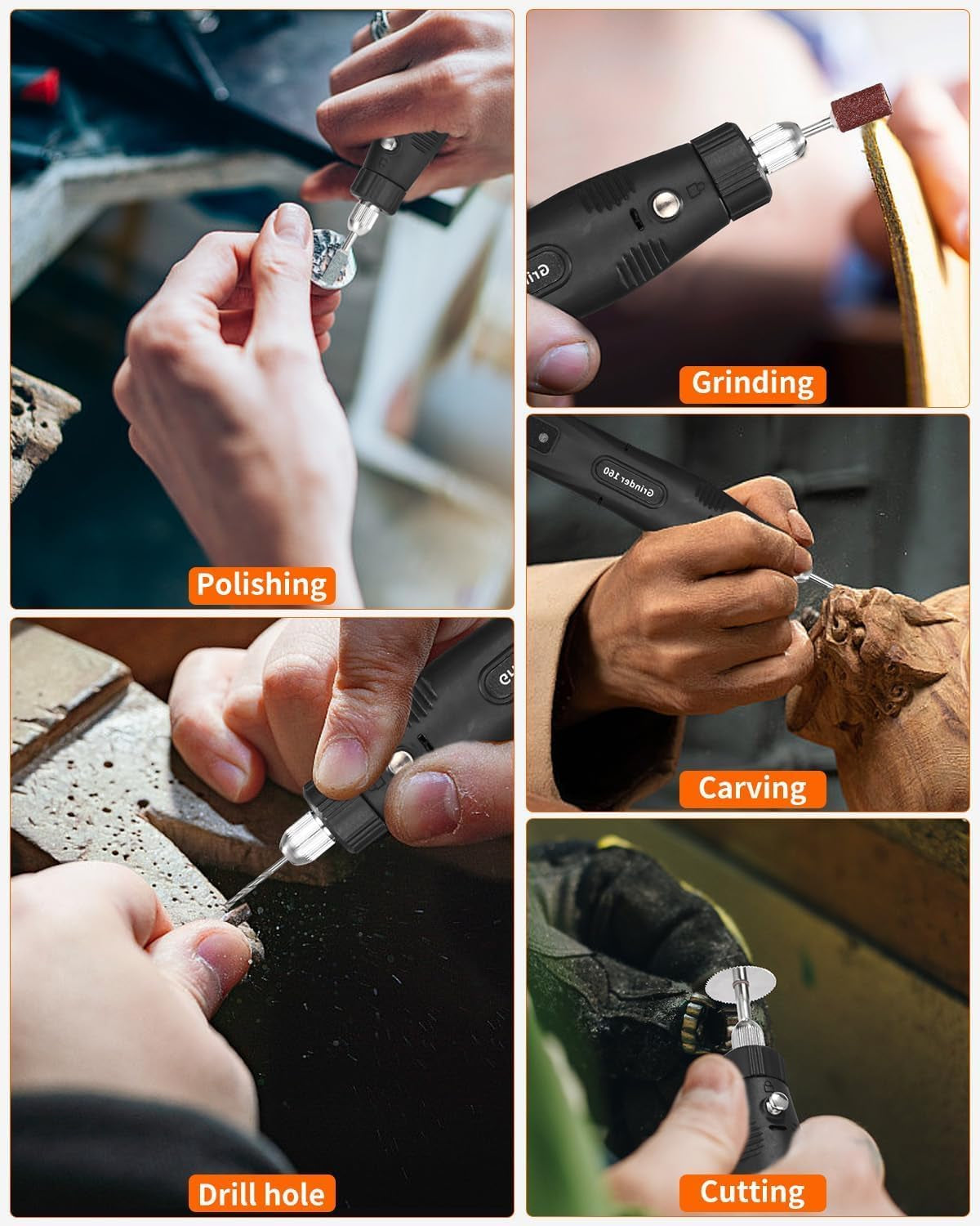 Outils Rotatif Multifonction Avec 104 Accessoires, 5000-18000 Tr/Min Outil Rotatif Sans Fil, 5 Vitesse Perceuse Sans Fil Mini, Pour Gravure, Perçage, Meulage, Polissage,Découpe