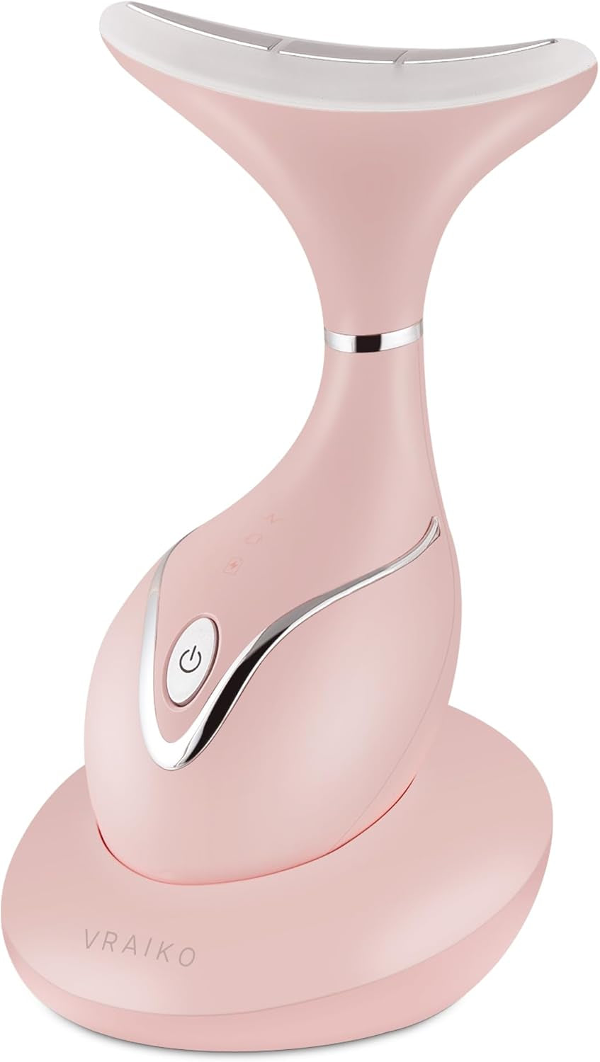 Iris Massager Cou Et Visage, Outil De Sculptage Facial Avec Base De Charge, Massage Micro-Courant Pour Lift, Leds Triple-Action & Thermique Pour Absorption Améliorée (Rose)