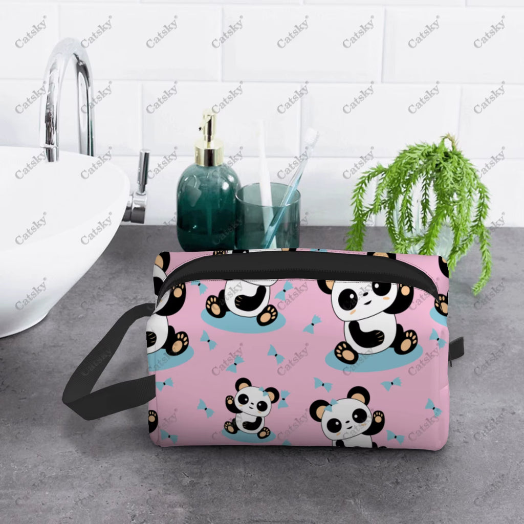 Panda Pattern Design Cosmetic Bag Women'S Fashion Large Capacity Skin Care Box Printed Storage Toiletries Cosmetic Bag
