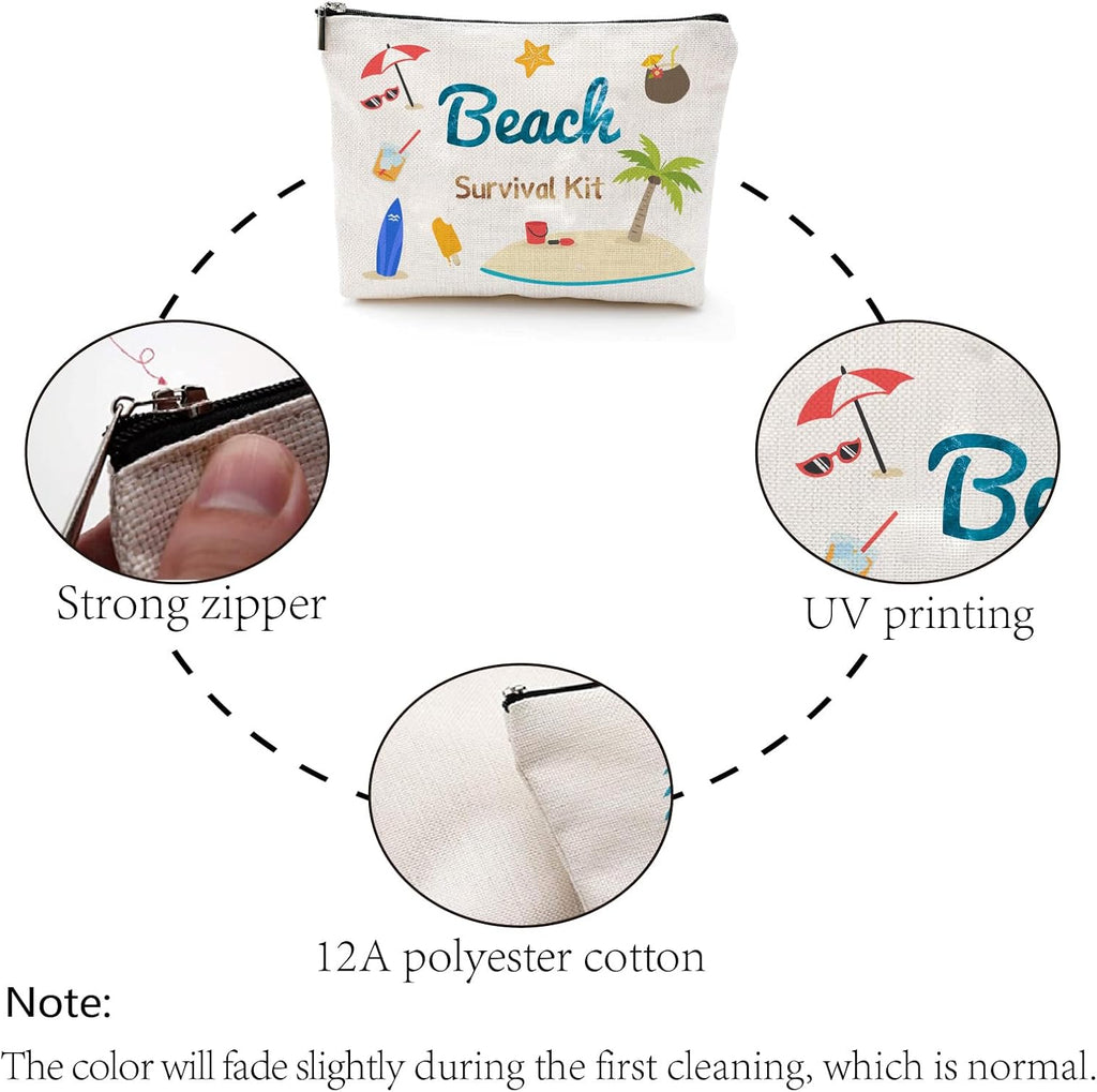 Kit Survie Plage,Trousse Maquillage Toile,Trousse Cosmétiques,Trousse Stylos Multi-Usages Avec Fermeture Éclair Métal,Trousse Toilette Voyage,Pochettes Portables Pour Fans,Femmes,25X18Cm
