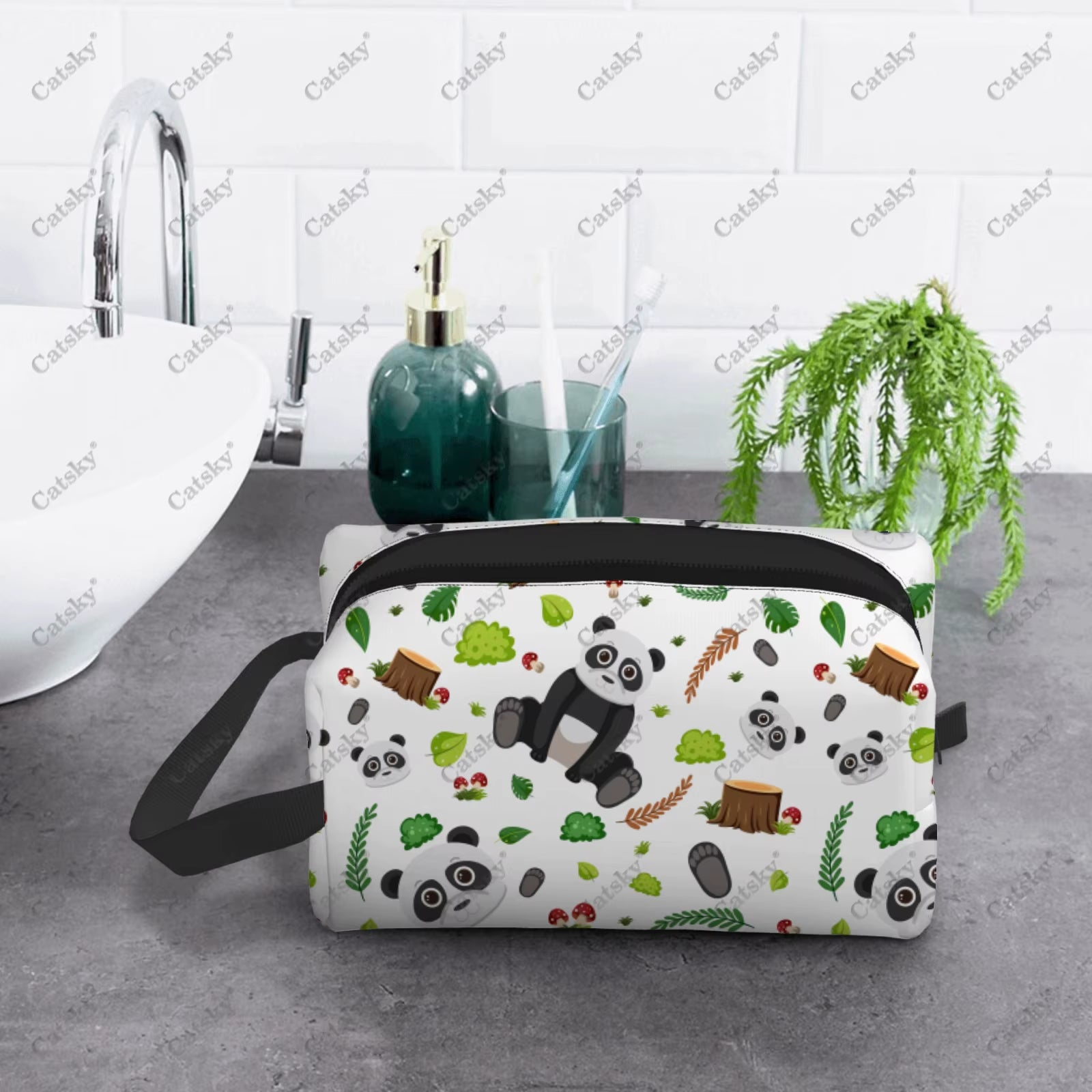 Panda Pattern Design Cosmetic Bag Women'S Fashion Large Capacity Skin Care Box Printed Storage Toiletries Cosmetic Bag