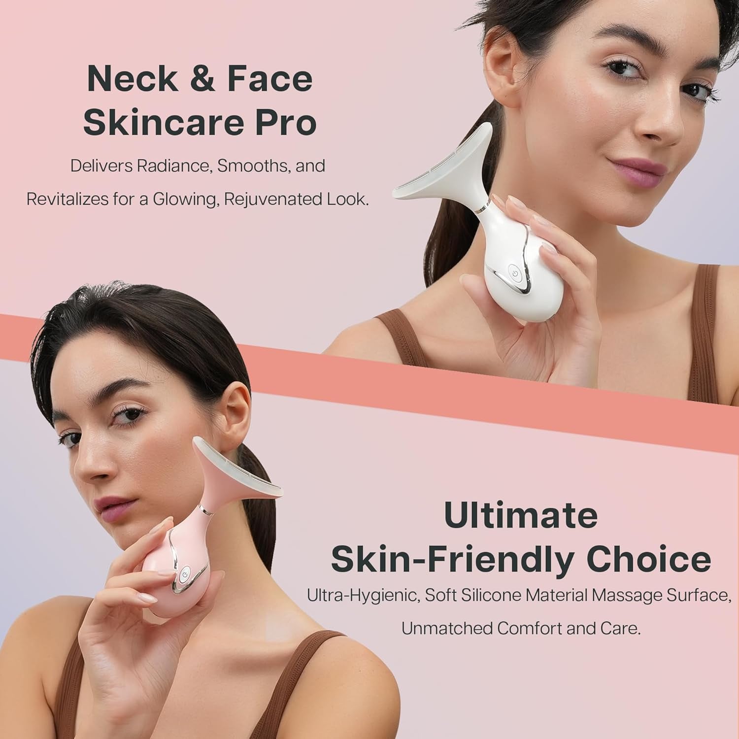 Iris Massager Cou Et Visage, Outil De Sculptage Facial Avec Base De Charge, Massage Micro-Courant Pour Lift, Leds Triple-Action & Thermique Pour Absorption Améliorée (Rose)